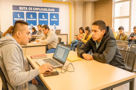 Personas asistiendo a una feria de empleabilidad en Bogotá