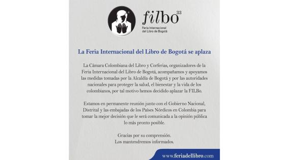 La feria del libro decidió aplazar el evento hasta nueva orden del Ministerio de salud. 