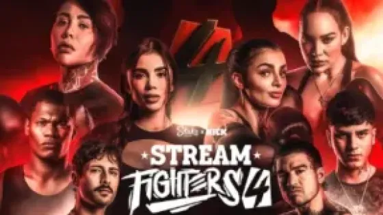 Promocional del evento Stream Fighters 4, el torneo de boxeo entre creadores de contenido organizado por WestCol. En el centro aparecen Yina Calderón y Andrea Valdiri, protagonistas del esperado enfrentamiento que se realizará el 18 de octubre en Bogotá, junto a otros participantes del evento.